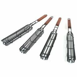 Lot De 4 Paniers De Barbecue Avec Grille Verrouillable à Long Manche En Bois - Antiadhésifs - En Acier Inoxydable - Pour Barbecue, Poissons, Légumes, Saucisses, Oignons GrooFoo