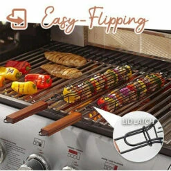Lot De 4 Paniers De Barbecue Avec Grille Verrouillable à Long Manche En Bois - Antiadhésifs - En Acier Inoxydable - Pour Barbecue, Poissons, Légumes, Saucisses, Oignons GrooFoo -Accessoires de barbecue Soldes 43744609 4