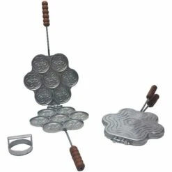 FONDERIA BONGIOVANNI Tigelliera 7 Places + Coupe Pâtes En Aluminium Pour Tigella Ou Crescentine + Recette De Cuisine