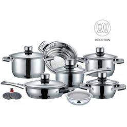 SILVANO Batterie De Cuisine 16 Pièces De Haute Qualité Thermomètre En Acier Inoxydable Intégré