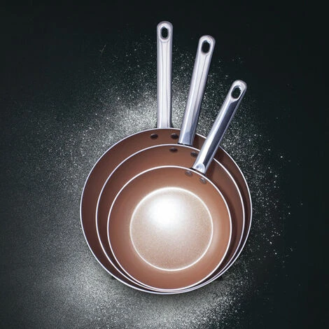 SILVANO Lot De Trois Poêles à Frire Super Copper Avec Un Couvercle En Verre 2 SILVANO Lot De Trois Poêles à Frire Super Copper Avec Un Couvercle En Verre – Image 2