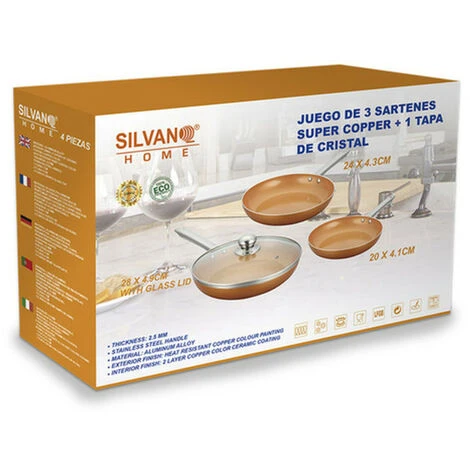 SILVANO Lot De Trois Poêles à Frire Super Copper Avec Un Couvercle En Verre 5 SILVANO Lot De Trois Poêles à Frire Super Copper Avec Un Couvercle En Verre – Image 5