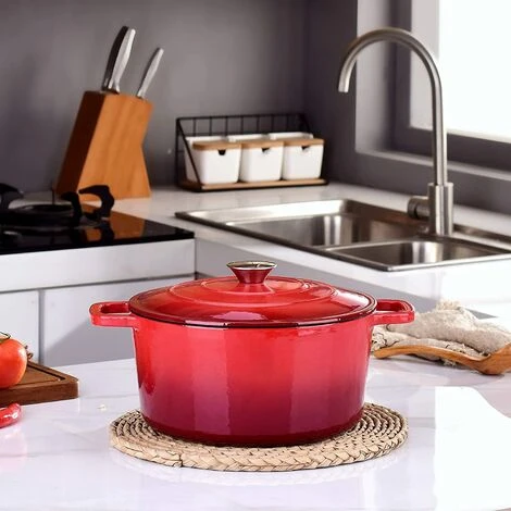 Velaze Cocotte En Fonte, Casserole Faitout Fonte Émaillée, ReVêtement Antiadhésif, Marmite En Fonte AVec CouVercle Bon Scellement, Diamètre De 25cm, Tous Feux Dont Induction, Pot à Soupe En Fonte - 5L 4 Velaze Cocotte En Fonte, Casserole Faitout Fonte Émaillée, ReVêtement Antiadhésif, Marmite En Fonte AVec CouVercle Bon Scellement, Diamètre De 25cm, Tous Feux Dont Induction, Pot à Soupe En Fonte - 5L – Image 4