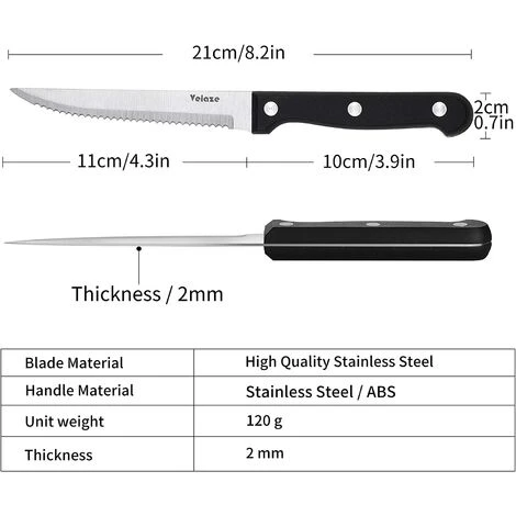 Velaze Couteau à Steak Couteaux De Table De 6 Pièces, Lames En Acier Inoxydable, Couteaux à Filet Couteaux De Cuisine ConVient Tous Plats De Viande - 6 Pièces 2 Velaze Couteau à Steak Couteaux De Table De 6 Pièces, Lames En Acier Inoxydable, Couteaux à Filet Couteaux De Cuisine ConVient Tous Plats De Viande - 6 Pièces – Image 2