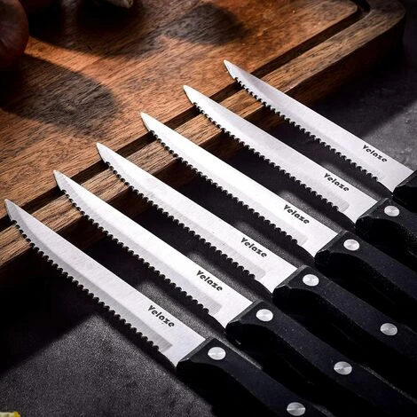 Velaze Couteau à Steak Couteaux De Table De 6 Pièces, Lames En Acier Inoxydable, Couteaux à Filet Couteaux De Cuisine ConVient Tous Plats De Viande - 6 Pièces 4 Velaze Couteau à Steak Couteaux De Table De 6 Pièces, Lames En Acier Inoxydable, Couteaux à Filet Couteaux De Cuisine ConVient Tous Plats De Viande - 6 Pièces – Image 4