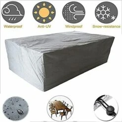 DENUOTOP Housse Salon De Jardin Avec, Iimperméable, Coupe-Vent, Anti-UV, Robuste Tissu Oxfor 210D Housse De Protection Pour Table Chaise Meubles，Argent -150*150*75CM -Accessoires de barbecue Soldes 46379836 4