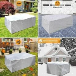 DENUOTOP Housse Salon De Jardin Avec, Iimperméable, Coupe-Vent, Anti-UV, Robuste Tissu Oxfor 210D Housse De Protection Pour Table Chaise Meubles，Argent -150*150*75CM -Accessoires de barbecue Soldes 46379836 5