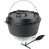 WILTEC Dutch Oven Marmite 10L Dessous-plat Lève-couvercle Fait-tout Fonte Pot Cuisson Feu Camp Camping