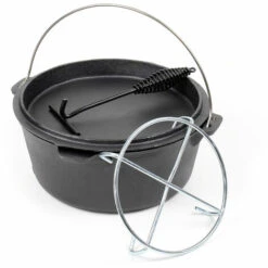 WILTEC Dutch Oven Marmite 10L Dessous-plat Lève-couvercle Fait-tout Fonte Pot Cuisson Feu Camp Camping -Accessoires de barbecue Soldes 46681947 3
