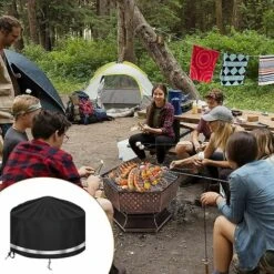 TINOR Housse De Protection Pour BraséRos Barbecue ImperméAble Rond,Coupe-Vent, RéSistant Aux UV, RéSistant à La DéChirure,Tissu Oxford 600D Housse Pour Foyer Barbecue,Housses Pour BraséRos (ø77x31cm)-Noir -Accessoires de barbecue Soldes 46790218 4
