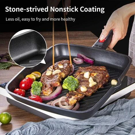 MVPOWER Poêle à Grill 28 X 28 Cm Induction, Poêle à Steak Avec Poignée Amovible, Poêle à Revêtement Antiadhésif, Sans PFOA, Pour Tous Types De Plaques, Noir 5 MVPOWER Poêle à Grill 28 X 28 Cm Induction, Poêle à Steak Avec Poignée Amovible, Poêle à Revêtement Antiadhésif, Sans PFOA, Pour Tous Types De Plaques, Noir – Image 5