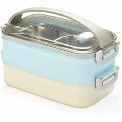TINOR 2 Couches Boîte à Lunch En Acier Inoxydable Portable Thermique Boîtes à Bento Boîte à Lunch Isolée Lunch Box Isotherme Conteneurs De Stockage Des Aliments Pour École Bureau 1.6L Bleu