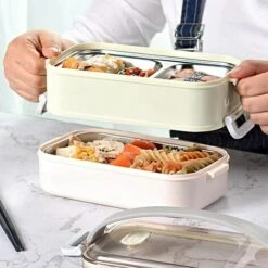 TINOR 2 Couches Boîte à Lunch En Acier Inoxydable Portable Thermique Boîtes à Bento Boîte à Lunch Isolée Lunch Box Isotherme Conteneurs De Stockage Des Aliments Pour École Bureau 1.6L Bleu -Accessoires de barbecue Soldes 48012790 5