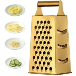 KARTOKNER 2 Pcs Kitchen Râpe à Fromage, Râpe à Boîte En Acier Inoxydable - Râpe Sur 4 Côtés Avec Poignée En Métal Pour Parmesan Râpé, Légumes, Gingembre Et Fruits(Doré)