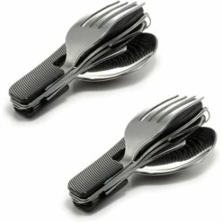 LONGZIMING Couverts De Voyage 2 Pièces Set Portable 4 En 1 Plats Molette Couteau à Poignée En Aluminium, Fourchette, Cuillère, Ouvre-Bouteille