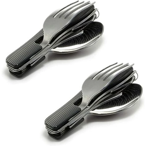 LONGZIMING Couverts De Voyage 2 Pièces Set Portable 4 En 1 Plats Molette Couteau à Poignée En Aluminium, Fourchette, Cuillère, Ouvre-Bouteille 1 LONGZIMING Couverts De Voyage 2 Pièces Set Portable 4 En 1 Plats Molette Couteau à Poignée En Aluminium, Fourchette, Cuillère, Ouvre-Bouteille
