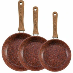 Venteo - LOT 3 POELES STONE PAN GRANIT 20-24-28CM -Accessoires de barbecue Soldes 50606394 3