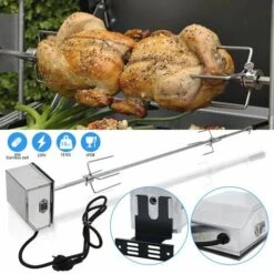 Hengda Broche à Rôtir Avec Moteur BBQ Rôtissoire Tournebroche Set Tourne Broche Electronique Kit Pour Grill Avec Un 92 Cm Moteur Dans Une Bôitier En Inox