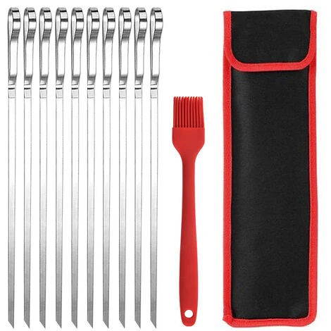 ZHUOXUAN Brochettes Pour Barbecue Inox 10 Pics Brochettes Plates Larges Pique Pour Kebab Viande Fruits Légumes Sûr, Durable Et Réutilisable Pour BBQ Accessoires 43 Cm+1 Brosse En Silicone 1 ZHUOXUAN Brochettes Pour Barbecue Inox 10 Pics Brochettes Plates Larges Pique Pour Kebab Viande Fruits Légumes Sûr, Durable Et Réutilisable Pour BBQ Accessoires 43 Cm+1 Brosse En Silicone