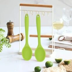 LITZEE 2 Pièces Cuillère De Service, Cuillere En Silicone Cuisine, Cuillère à Mélanger En Silicone, Cuillere Cuisine Plastique Utilisé Pour La Cuisine, La Cuisson, Le Mélange Et Servir (Vert) -Accessoires de barbecue Soldes 51554992 4