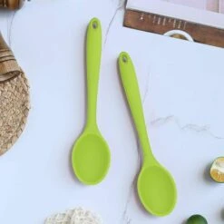LITZEE 2 Pièces Cuillère De Service, Cuillere En Silicone Cuisine, Cuillère à Mélanger En Silicone, Cuillere Cuisine Plastique Utilisé Pour La Cuisine, La Cuisson, Le Mélange Et Servir (Vert) -Accessoires de barbecue Soldes 51554992 5