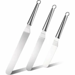KARTOKNER 3Pcs Spatules Coudées à Patisserie - Spatule Coudee Pâtisserie Inclinée Glaçage Cuillère à Palette Pelle, Spatule De Cuisine En Acier Inoxydable