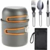 Kartokner Portable Ustensiles Gamelle Pour Randonnée Randonnée, Compact Non-bâton Pot Pan Bols Pliant Spork Avec Nylon Sac En Plein Air Cuisinière Cuire