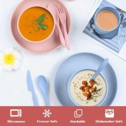 Kartokner Kit De Camping Vaisselle, 24pcs, Couverts Set De Pique-Nique, Comprend Assiettes Bols Tasses Fourchettes Etc. Pour Camping, Randonnée, Pêche Et Pique-Nique, Pour 4 Personnes -Accessoires de barbecue Soldes 52827323 4