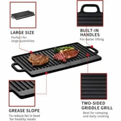 Velaze Plaque En Fonte, Poele Grille Induction Barbecue, Set Plaque Cuisson Rectangulaire, Idéal Pour Viande Steak Et Barbecue, Non Toxique - 50cm X 23cm -Accessoires de barbecue Soldes 53042464 3