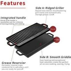 Velaze Plaque En Fonte, Poele Grille Induction Barbecue, Set Plaque Cuisson Rectangulaire, Idéal Pour Viande Steak Et Barbecue, Non Toxique - 50cm X 23cm -Accessoires de barbecue Soldes 53042464 4