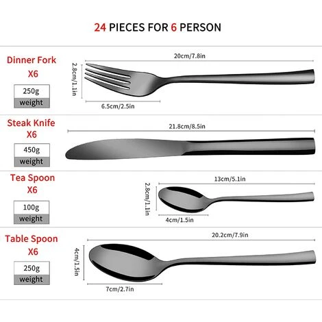Velaze Set De 24 Cuillères En Acier Inoxydable, Couverts De Table Noir, Couverts De Table Design Miroir Poli,Ensemble De Service Pour 6 Personnes 2 Velaze Set De 24 Cuillères En Acier Inoxydable, Couverts De Table Noir, Couverts De Table Design Miroir Poli,Ensemble De Service Pour 6 Personnes – Image 2