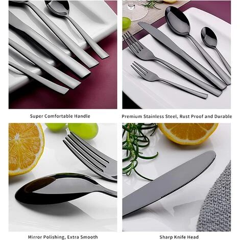 Velaze Set De 24 Cuillères En Acier Inoxydable, Couverts De Table Noir, Couverts De Table Design Miroir Poli,Ensemble De Service Pour 6 Personnes 3 Velaze Set De 24 Cuillères En Acier Inoxydable, Couverts De Table Noir, Couverts De Table Design Miroir Poli,Ensemble De Service Pour 6 Personnes – Image 3