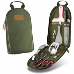 GDRHVFD Lot De 8 Ustensiles De Cuisine De Camping Pour Ustensiles De Cuisine - Kit De Voyage Pour Ustensiles De Cuisine Portables Avec Étui Résistant À L'Eau, Planche À Découper, Pagaie À Riz, Pinces, Couteau