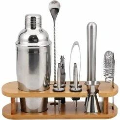 GDRHVFD Kit De Barman Cocktail Shaker Set, Ensemble D'Outils De Barre En Acier Inoxydable 10 Pièces Avec Support En Bambou, Accessoires De Barre De Mélange De Boissons -Accessoires de barbecue Soldes 53367181 5