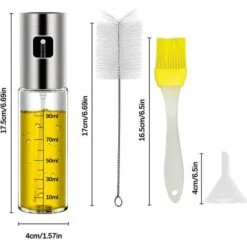 TINOR 【2 PCS】 Pluvérisateur D'Huile D'olive, Vaporisateur Huile Avec Échelle, Spray Huile Et Vinaigre Avec Brosse De Nettoyage, Entonnoir Et BBQ Brosse, Boutille D'Huile Verre Pour BBQ/Cuisine (100ML) -Accessoires de barbecue Soldes 53661547 3