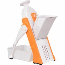 ASUPERMALL Coupe-Légumes Sûr Pour La Cuisine Mandoline De Légumes Réglable Chopper Pour Pommes De Terre Oignon Concombre Carotte Avec Brosse De Nettoyage De Récipient, Orange - Orange