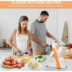 ASUPERMALL Coupe-Légumes Sûr Pour La Cuisine Mandoline De Légumes Réglable Chopper Pour Pommes De Terre Oignon Concombre Carotte Avec Brosse De Nettoyage De Récipient, Orange - Orange -Accessoires de barbecue Soldes 53859037 4