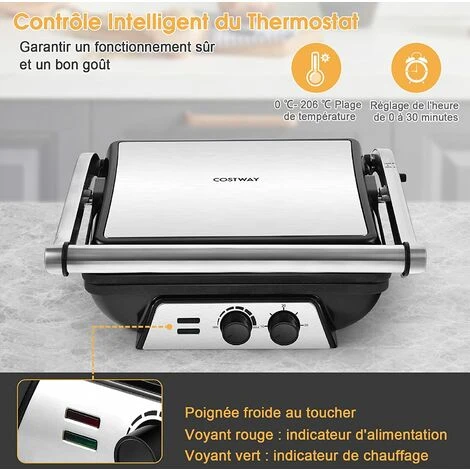 COSTWAY Appareil à Croque Monsieur 2000W Plaque Antiadhésive Thermostat,Minuterie Grill En Acier Inoxydable Bac D'Egouttage Amovible 3 COSTWAY Appareil à Croque Monsieur 2000W Plaque Antiadhésive Thermostat,Minuterie Grill En Acier Inoxydable Bac D'Egouttage Amovible – Image 3