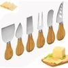 KARTOKNER Ensemble De 6 Couteaux à Fromage En Acier Inoxydable Et Spatule Pour Fourchette à Fromage Avec Manche En Bambou Pour Cuisiner Dans La Cuisine (Ensemble De Six Pièces En Chêne)