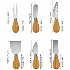 KARTOKNER Ensemble De 6 Couteaux à Fromage En Acier Inoxydable Et Spatule Pour Fourchette à Fromage Avec Manche En Bambou Pour Cuisiner Dans La Cuisine (Ensemble De Six Pièces En Chêne) -Accessoires de barbecue Soldes 54421623 3