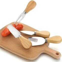 KARTOKNER Ensemble De 6 Couteaux à Fromage En Acier Inoxydable Et Spatule Pour Fourchette à Fromage Avec Manche En Bambou Pour Cuisiner Dans La Cuisine (Ensemble De Six Pièces En Chêne) -Accessoires de barbecue Soldes 54421623 4