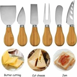 KARTOKNER Ensemble De 6 Couteaux à Fromage En Acier Inoxydable Et Spatule Pour Fourchette à Fromage Avec Manche En Bambou Pour Cuisiner Dans La Cuisine (Ensemble De Six Pièces En Chêne) -Accessoires de barbecue Soldes 54421623 5