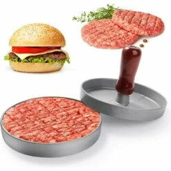 DECKON Presse à Hamburger, Presse à Hamburger De Cuisine à Viande Hachée, Manche En Bois, Presse à Hamburger Antiadhésive En Aluminium Pour Steak, Boulettes De Viande à Hamburger (12 Cm De Diamètre)