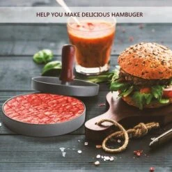 DECKON Presse à Hamburger, Presse à Hamburger De Cuisine à Viande Hachée, Manche En Bois, Presse à Hamburger Antiadhésive En Aluminium Pour Steak, Boulettes De Viande à Hamburger (12 Cm De Diamètre) -Accessoires de barbecue Soldes 54457777 4