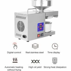 SUPERSELLER LTP333 610W Presse à Huile Commerciale Intelligente De Cuisine Ménager En Acier Inoxydable Avec Affichage Numérique 0~300℃ Contrôle De La Température Grand Port D'Alimentation 38mm Convient Au Soja Cacahuète Colza Olive Lin - Argent - Argent -Accessoires de barbecue Soldes 54638773 3