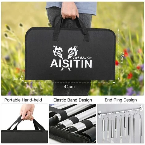 AISITIN Kit Barbecue 35 Pièces Ustensiles Barbecue Portables En Acier Inoxydable Pour Jardin Camping Barbecue Cadeau Homme 4 AISITIN Kit Barbecue 35 Pièces Ustensiles Barbecue Portables En Acier Inoxydable Pour Jardin Camping Barbecue Cadeau Homme – Image 4