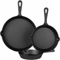 CLP Ensemble De 3 Poêles à Frire En Fonte Pour Gasinière Four Et Induction Noir