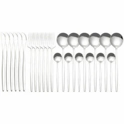 ASUPERMALL 24 Pièces Ensemble De Vaisselle En Acier Inoxydable Ensemble De Couverts De Cuisine Couteau Fourchette Cuillère Couverts Vaisselle Argenterie Minimaliste, Argent - Argent