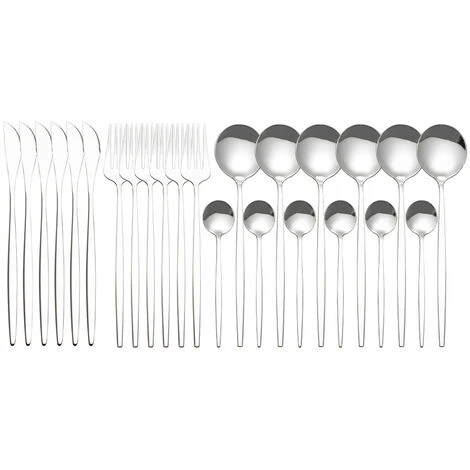 ASUPERMALL 24 Pièces Ensemble De Vaisselle En Acier Inoxydable Ensemble De Couverts De Cuisine Couteau Fourchette Cuillère Couverts Vaisselle Argenterie Minimaliste, Argent - Argent 1 ASUPERMALL 24 Pièces Ensemble De Vaisselle En Acier Inoxydable Ensemble De Couverts De Cuisine Couteau Fourchette Cuillère Couverts Vaisselle Argenterie Minimaliste, Argent - Argent