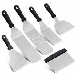 LEDMOMO Lot De 6 Cuisine Spatule En Acier Inoxydable Griller Spatule Gratter Crêpes Teppanyaki Cuisine Outil De Cuisson